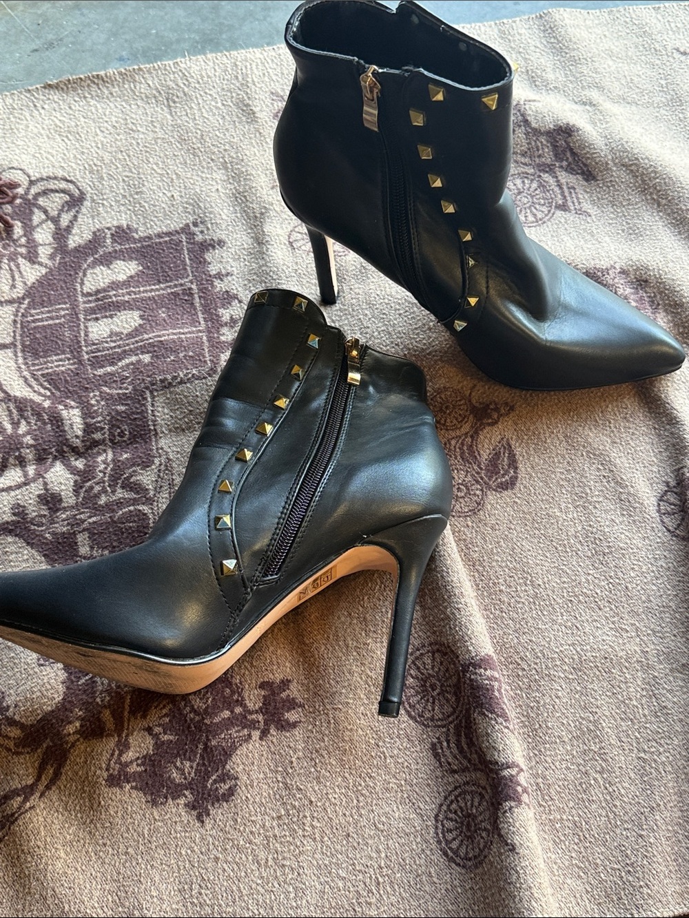 Nicole Miller Black Pointed-Toe Studded Ankle Booties